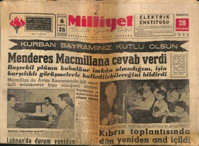 Milliyet Halk Gazetesi 28 Haziran 1958 - Manisada Sıcaktan 4 Kişi Öldü GZ88805 - 1