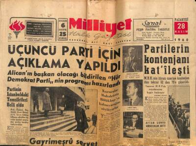 Milliyet Halk Gazetesi 28 Kasım 1960 - Menderesin Eşi Bugün Şahitlik Yapacak GZ70439 - 2