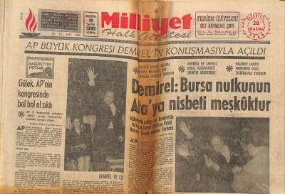 Milliyet Halk Gazetesi 28 Kasım 1966 - AP Büyük Kongresi Demirelin Konuşmasıyla Açıldı GZ74591 - 1