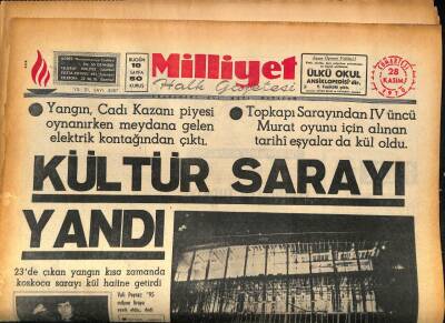 Milliyet Halk Gazetesi 28 Kasım 1970 - KÜLTÜR SARAYI YANDI GZ86642 - 1