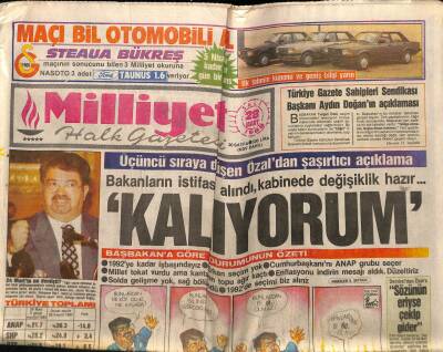 Milliyet Halk Gazetesi 28 Mart 1989 - Üçüncü Sıraya Düşen Özaldan Şaşırtıcı Açıklama GZ62717 - 1