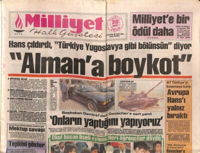Milliyet Halk Gazetesi 28 Mart 1992 - Hans Çıldırdı , Türkiye Yugoslavya Gibi Bölünsün diyor GZ85246 - 1