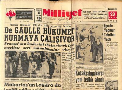 Milliyet Halk Gazetesi 28 Mayıs 1958 - De Gaulle Hükümet Kurmaya Çalışıyor GZ76128 - 1