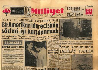 Milliyet Halk Gazetesi 28 Nisan 1955 - Bir Amerikan İdarecisinin Sözleri İyi Karşılanmadı GZ74587 - 1