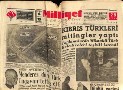 Milliyet Halk Gazetesi 28 Nisan 1958 - Menderes Dün Türk Tugayını Teftiş Etti GZ74538 - 1