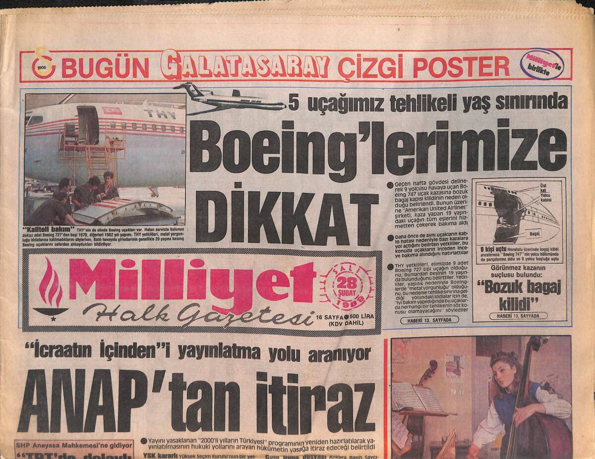 Milliyet Halk Gazetesi 28 Şubat 1989 - PKK'ya Darbe - Galatasaray'da Açık Çek - ANAP'tan İtiraz GZ133074 - 1
