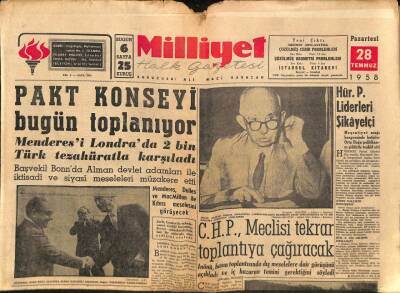 Milliyet Halk Gazetesi 28 Temmuz 1958 - Ulus Ve Yenigün Gazetesi Toplatıldı - Ticaret Rejimi 20 Ağustosta Açıklanacak GZ93554 - 1