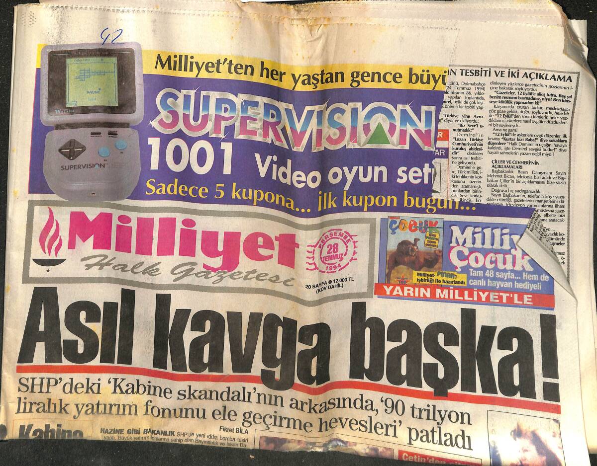 Milliyet Halk Gazetesi 28 Temmuz 1994 - 2000'e 6 Kala Taş Devri - Blair'den Sosyalizm Dersi GZ153014 - 1