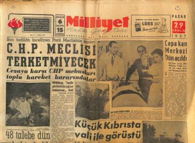 Milliyet Halk Gazetesi 29 Aralık 1957 - Çapa Kan Merkezi Dün Açıldı - Amerika İnsan Taşıyan Füze Atacak GZ117825 - 1