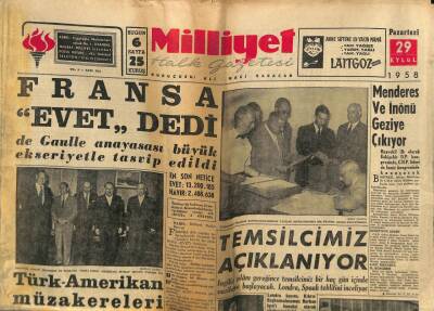Milliyet Halk Gazetesi 29 Eylül 1958 - Birleşik Arap Cumhuriyetinde Fevkalade Hal GZ79229 - 1