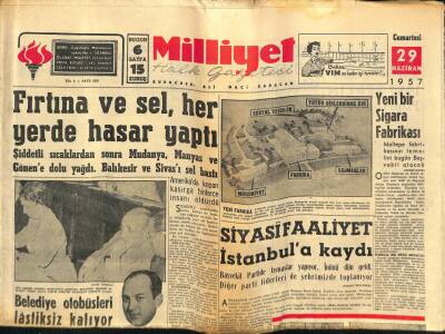 Milliyet Halk Gazetesi 29 Haziran 1957 - Fırtına Ve Sel , Her Yerde Hasar Yaptı GZ76198 - 1