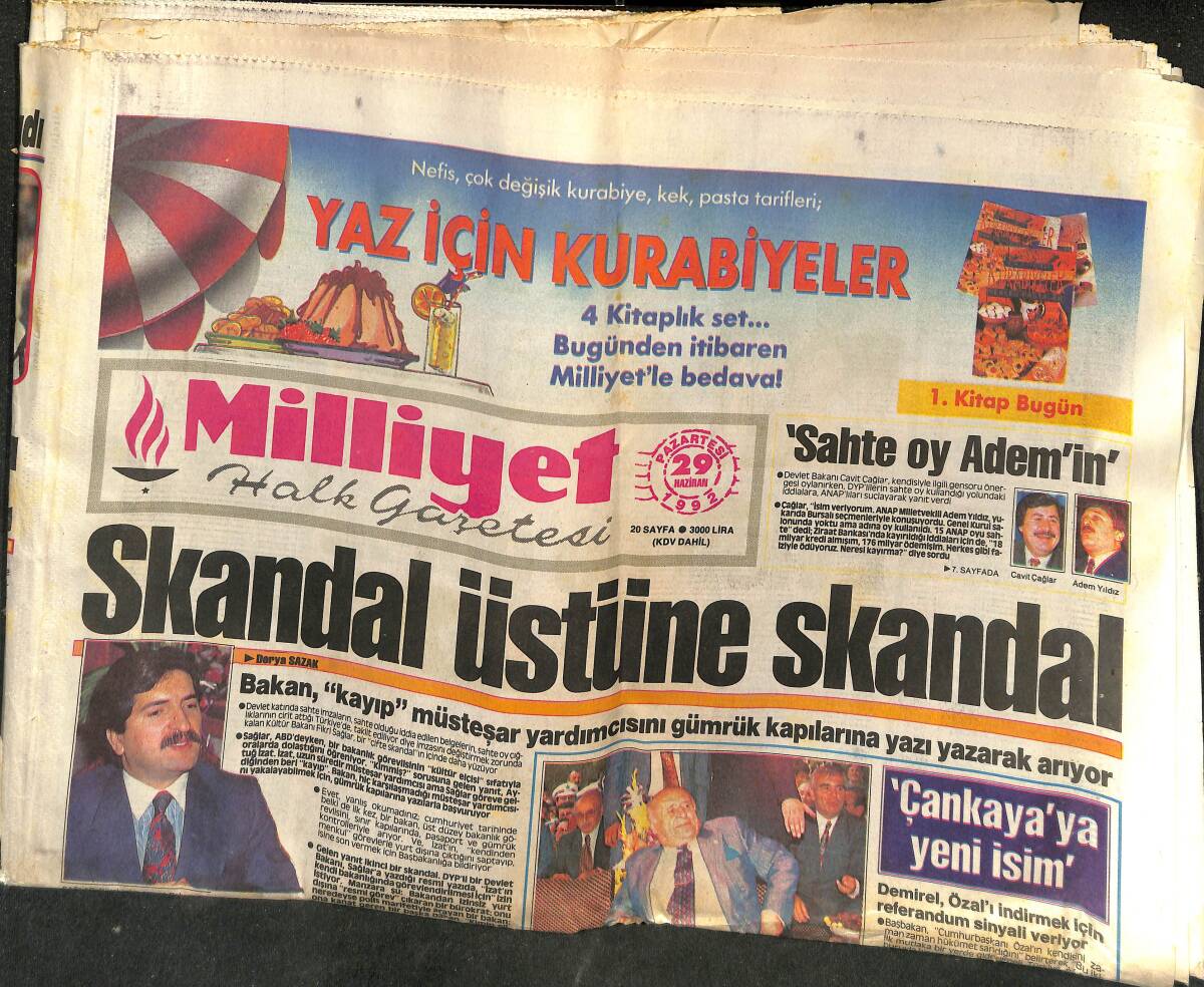 Milliyet Halk Gazetesi 29 Haziran 1992 - Tanju İtiraz Edecek - Piliç Prensi'nin Sünneti - Seren Serengil: Bekaretimi 17 Yaşımda Kaybettim GZ153113 - 1