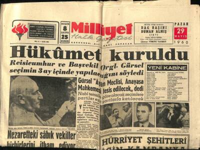 Milliyet Halk Gazetesi 29 Mayıs 1960 - İlim Ve Hukuk Heyeti İlk Tebliği Yayınladı - Hükümet Kuruldu GZ92468 - 1