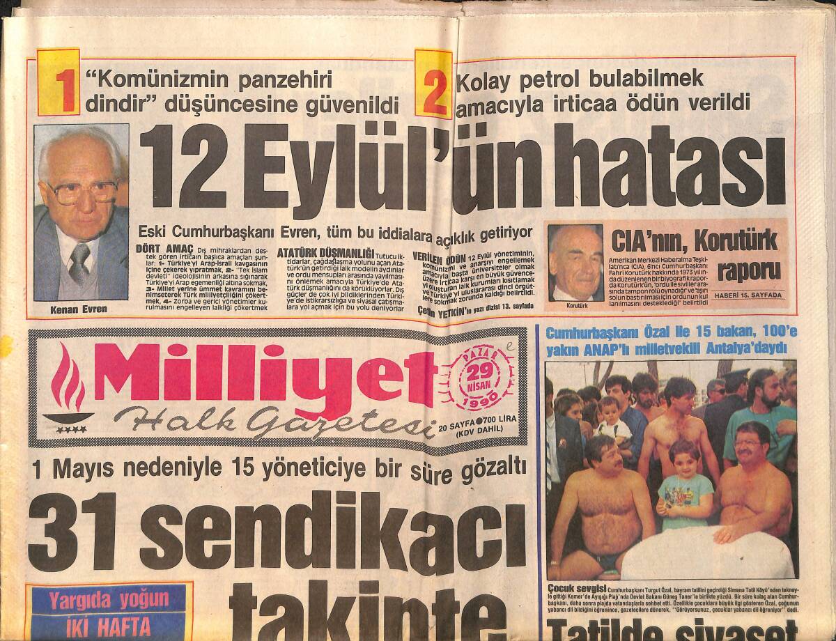 Milliyet Halk Gazetesi 29 Nisan 1990 - CIA'nın Korutürk Raporu - Cemile Kutgün Karakolluk GZ157859 - 1