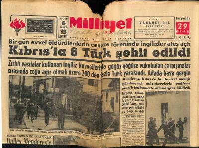 Milliyet Halk Gazetesi 29 Ocak 1958 - Kıbrısta 6 Türk Şehit Edildi GZ74483 - 1