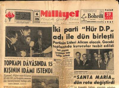 Milliyet Halk Gazetesi 29 Ocak 1961 - Topkapı Davasında 15 Kişinin İdamı İstendi GZ92873 - 1