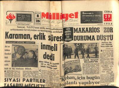 Milliyet Halk Gazetesi 29 Ocak 1965 - Satırın Kızı Evlendi - Keban İçin Bugün Toplantı Yapılıyor GZ121416 - 1