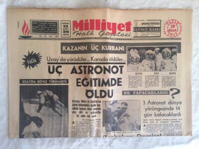 Milliyet Halk Gazetesi 29 Ocak 1967 - Üç Astronot Eğitimde Öldü GZ73716 - 1