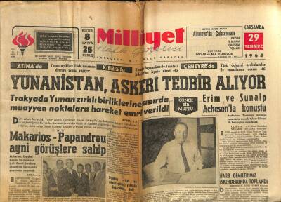 Milliyet Halk Gazetesi 29 Temmuz 1964 - İran , 100 Bin Teneke Peynir Almak İstiyor - Yunanistan , Askeri Tedbir Alıyor GZ121427 - 1