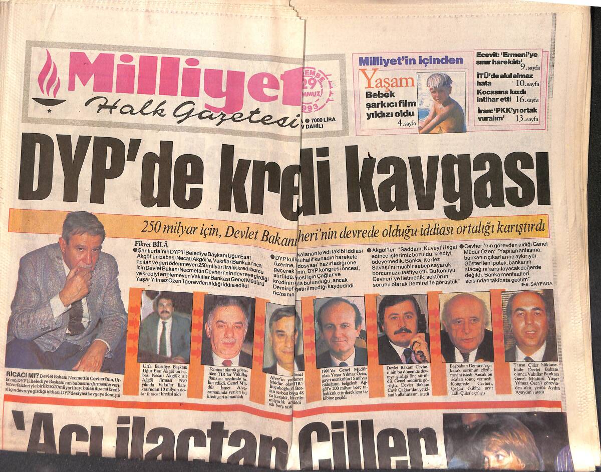 Milliyet Halk Gazetesi 29 Temmuz 1993 - DYP'de Kredi Kavgası - Zuhal Olcay , Hollywood'a Yakışır GZ152903 - 1