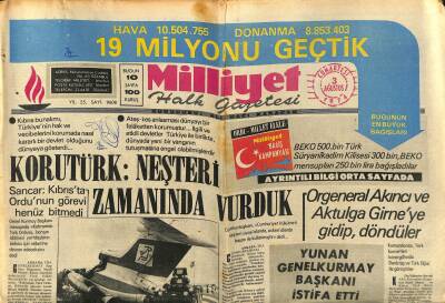 Milliyet Halk Gazetesi 3 Ağustos 1974 - George Best Ölümden Döndü - Yunan Genelkurmay Başkanı İstifa Etti GZ118519 - 1