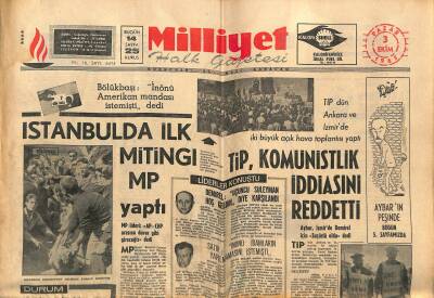 Milliyet Halk Gazetesi 3 Ekim 1965 - Sukarno Dün Gece Radyoda Konuştu - İstanbulda İlk Mitingi MP Yaptı GZ117729 - 1