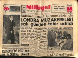 Milliyet Halk Gazetesi 3 Eylül 1955 - Londra Müzakereleri Salı Günümüze Tehir Edildi GZ70580 - 2