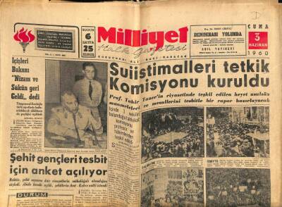 Milliyet Halk Gazetesi 3 Haziran 1960 - Suiistimalleri Tetkik Komisyonu Kuruldu GZ70517 - 2