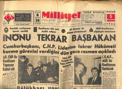 Milliyet Halk Gazetesi 3 Haziran 1962 - Kalb Hastalığına Karşı Yeni Bir İlâç Bulundu - İnönü Tekrar Başbakan GZ118171 - 1