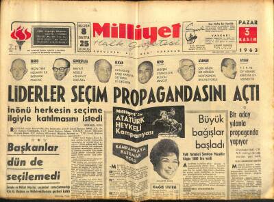 Milliyet Halk Gazetesi 3 Kasım 1963 - Yunanistanda Genel Seçimler Bugün Yapılıyor - Diem Ve Kardeşi Zehir İçerek İntihar Etti GZ118001 - 1