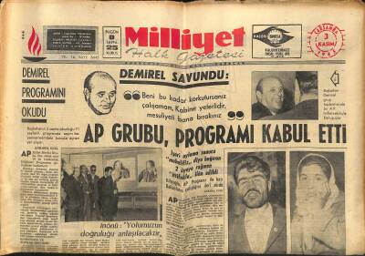 Milliyet Halk Gazetesi 3 Kasım 1965 - Kıbrısa Yunan Askeri Çıktı - Demirel Programını Okudu GZ118598 - 1