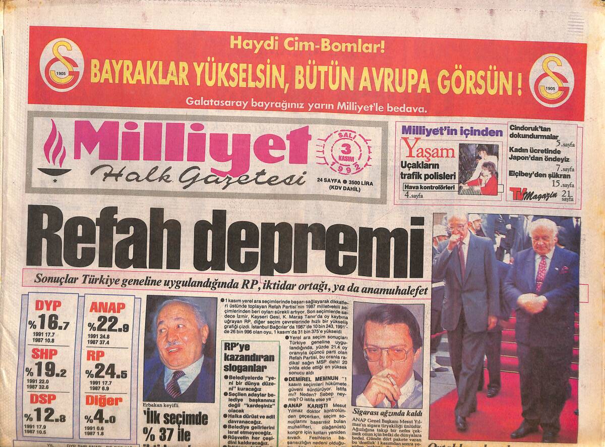 Milliyet Halk Gazetesi 3 Kasım 1992 - Etibank Kredi Kurbanı - Semra Özal Vakıf Başkanı GZ132558 - 1