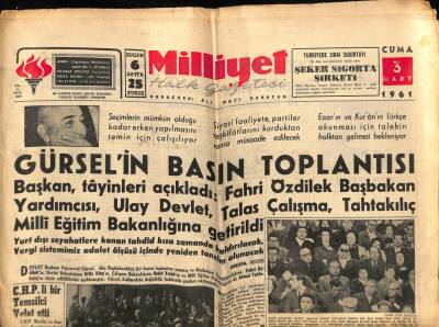 Milliyet Halk Gazetesi 3 Mart 1961 - Gürselin Basın Toplantısı GZ76214 - 1