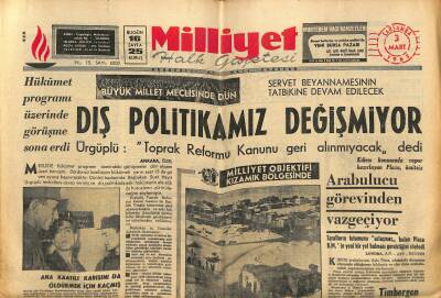 Milliyet Halk Gazetesi 3 Mart 1965 - Servet Beyannamesinin Tatbikine Devam Edilecek - Fenerbahçe Kongreye Tek Listeyle Giriyor GZ121636 - 1