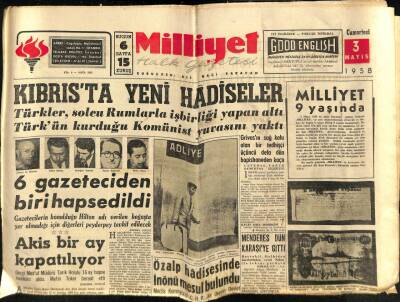 Milliyet Halk Gazetesi 3 Mayıs 1958 - Akis Dergisi 1 Ay Kapatılıyor GZ76103 - 1
