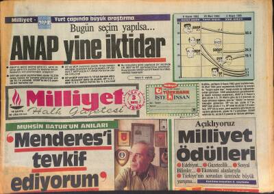 Milliyet Halk Gazetesi 3 Mayıs 1985 - Muhsin Baturun Anıları Menderesi Tevkif Ediyorum - ANAP Yine İktidar GZ126849 - 1