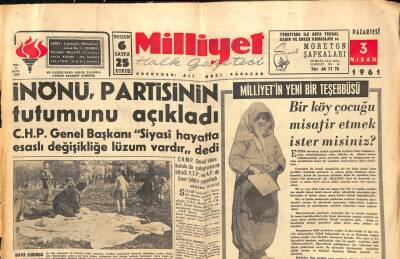 Milliyet Halk Gazetesi 3 Nisan 1961 - Makarios Türklerin Vetosunu Dinlemiyor GZ92683 - 1