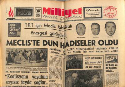 Milliyet Halk Gazetesi 3 Nisan 1965 - TRT İçin Meclis Tahkikatı Önergesi Görüşüldü GZ81294 - 1