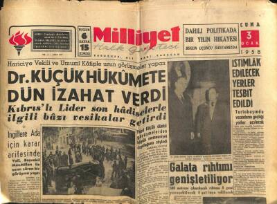 Milliyet Halk Gazetesi 3 Ocak 1958 - Dr. Küçük Hükümete Dün İzahat Verdi GZ74459 - 1