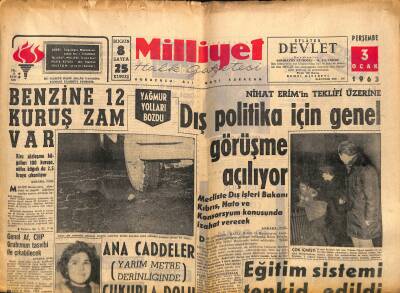 Milliyet Halk Gazetesi 3 Ocak 1963 - Eğitim Sistemi Tenkid Edildi - Dış Politika İçin Genel Görüşme Açılıyor GZ117637 - 1