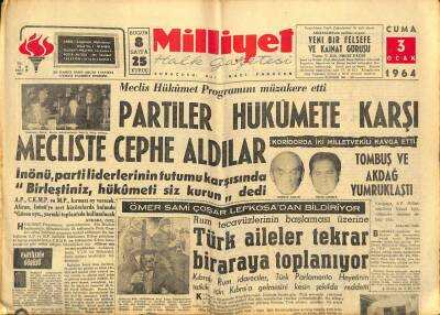 Milliyet Halk Gazetesi 3 Ocak 1964 - Rum Tecavüzlerinin Başlaması Üzerine Türk Aileler Biraraya Toplanıyor GZ91551 - 1