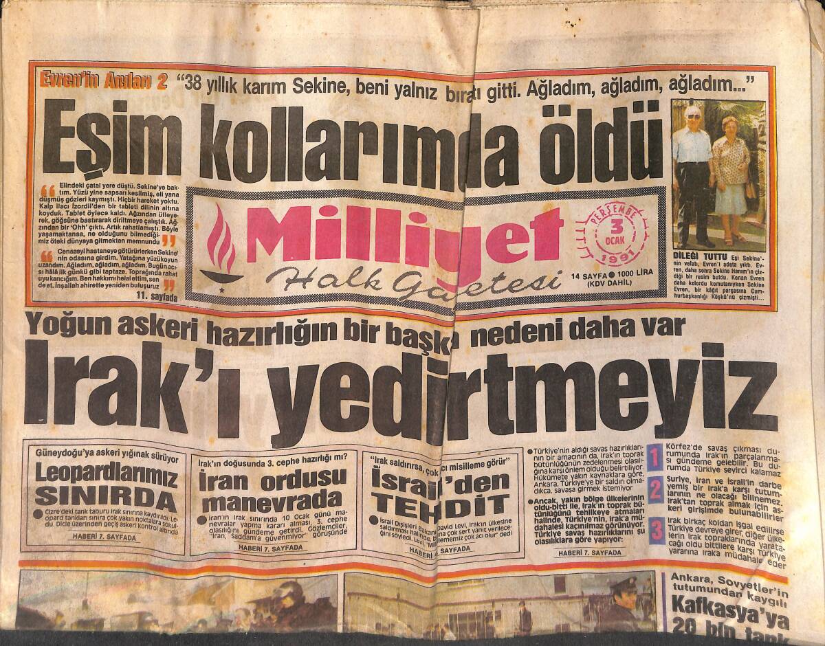 Milliyet Halk Gazetesi 3 Ocak 1991 - Kahveci'nin Vergi Aleti - Irak'ı Yedirmeyiz GZ152800 - 1