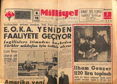 Milliyet Halk Gazetesi 3 Şubat 1958 - EOKA Yeniden Faaliyete Geçiyor GZ88786 - 1