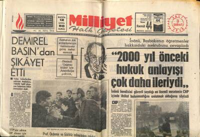 Milliyet Halk Gazetesi 3 Şubat 1970 - Demirel Basından Şikayet Etti - Diyarbakır Tıp Fakültesi Kundaklanmak İstendi GZ118242 - 1