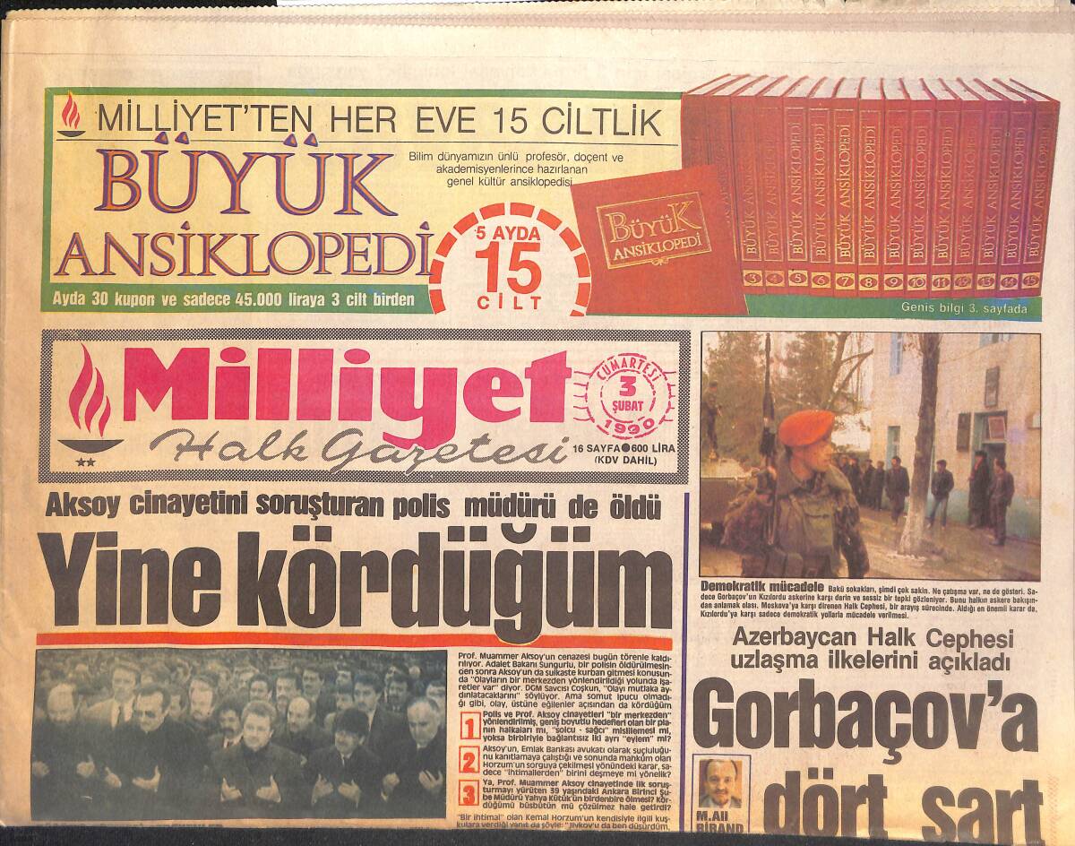 Milliyet Halk Gazetesi 3 Şubat 1990 - Piontek Tamam - Azerbaycan Halk Cephesi Uzlaşma İlkelerini Açıkladı GZ133103 - 1