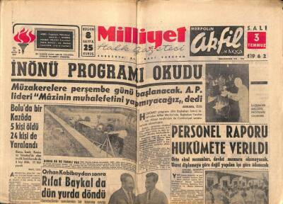 Milliyet Halk Gazetesi 3 Temmuz 1962 - Personel Raporu Hükümete Verildi GZ88863 - 1
