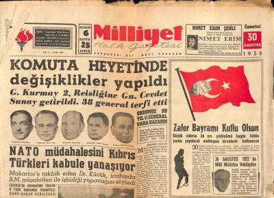 Milliyet Halk Gazetesi 30 Ağustos 1958 - Komuta Heyetinde Değişiklikler Yapıldı GZ88706 - 1