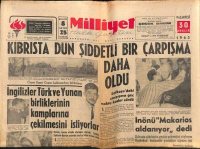 Milliyet Halk Gazetesi 30 Aralık 1963 - Kıbrısta Dün Şiddetli Bir Çarpışma Daha Oldu GZ81967 - 1