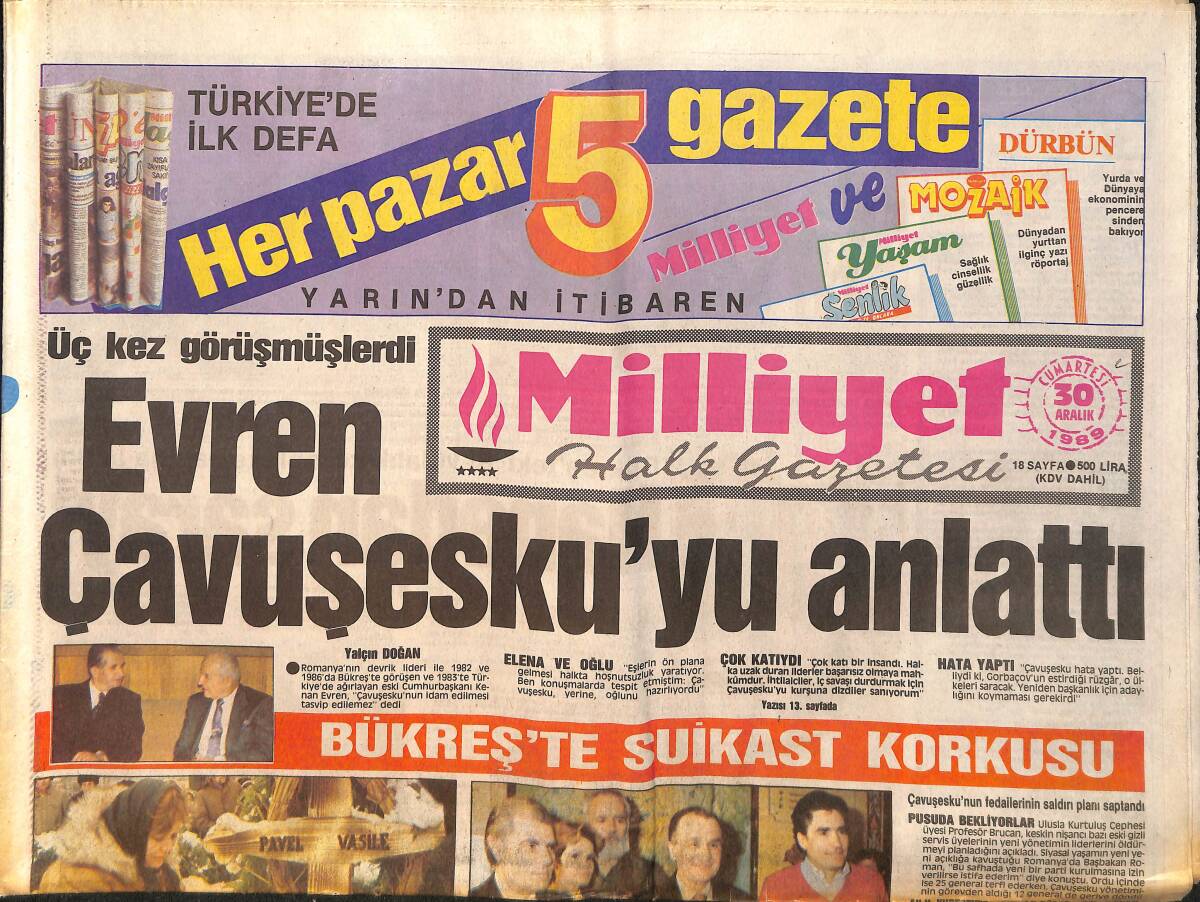 Milliyet Halk Gazetesi 30 Aralık 1989 - Pfaff Noel'e Gitti - Milne'den Uyarı GZ157856 - 1