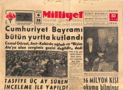 Milliyet Halk Gazetesi 30 Ekim 1960 - Melike Farahın Yarın Doğum Yapması Bekleniyor - 16 Milyon Kişi Okuma Bilmiyor GZ114480 - 1